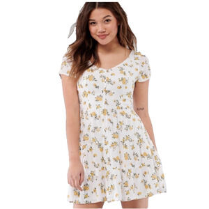 Hollister White Yellow Floral Tie-Back Short Sleeve Button Mini Sun Dress Medium
